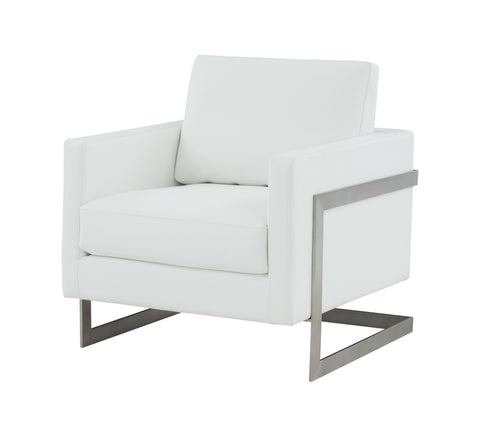 Modrest Prince Contemporary White Leather & Silver Metal Accent Chair