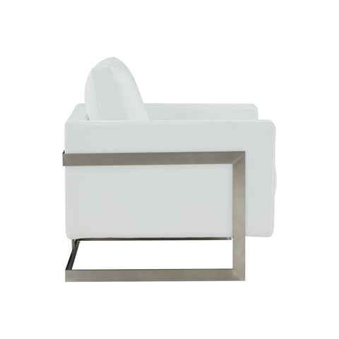 Modrest Prince Contemporary White Leather & Silver Metal Accent Chair