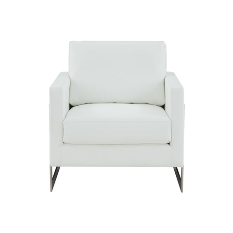 Modrest Prince Contemporary White Leather & Silver Metal Accent Chair