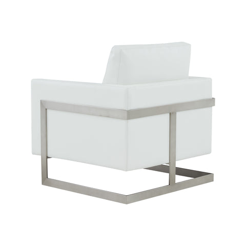 Modrest Prince Contemporary White Leather & Silver Metal Accent Chair