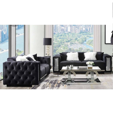 ACME Trislar Black Velvet Loveseat Model LV01398
