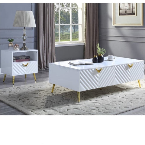 ACME Gaines White High Gloss Finish Coffee Table Model LV01139