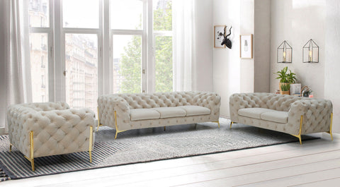 Divani Casa Quincey Transitional Beige Velvet Sofa Set