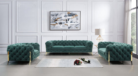 Divani Casa Quincey Transitional Emerald Green Velvet Sofa Set