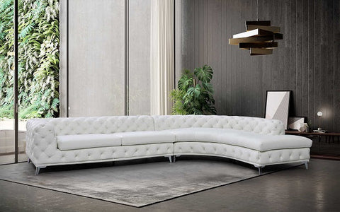 DIvani Casa Kohl Contemporary White RAF Curved Shape Sectional Sofa with Chaise