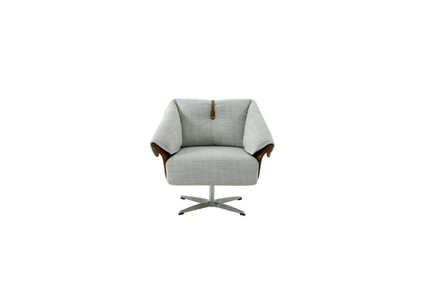 Modrest Ohio Swivel Grey and Camel Fabric Accent Chair