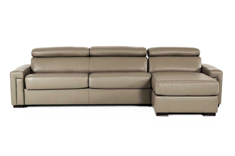 Estro Salotti Sacha Modern Stone Grey Leather Reversible Sectional Sofa Bed with Storage