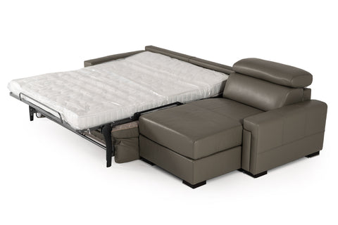 Estro Salotti Sacha Modern Dark Grey Leather Reversible Sectional Sofa Bed with Storage