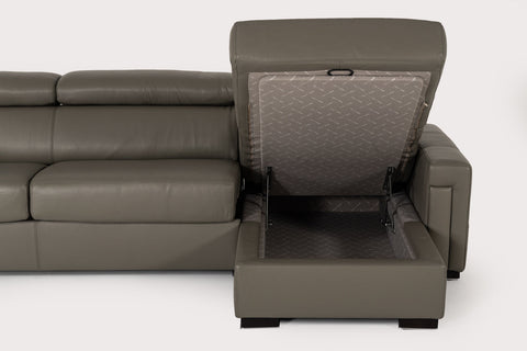 Estro Salotti Sacha Modern Dark Grey Leather Reversible Sectional Sofa Bed with Storage