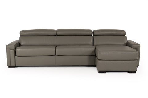 Estro Salotti Sacha Modern Dark Grey Leather Reversible Sectional Sofa Bed with Storage
