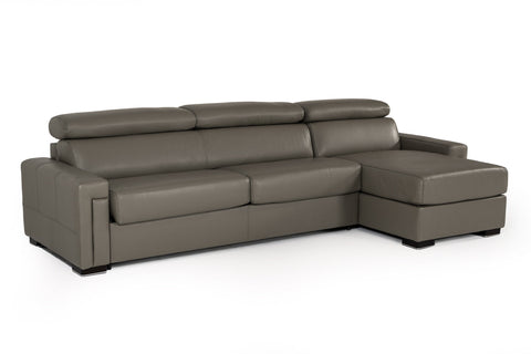 Estro Salotti Sacha Modern Dark Grey Leather Reversible Sectional Sofa Bed with Storage