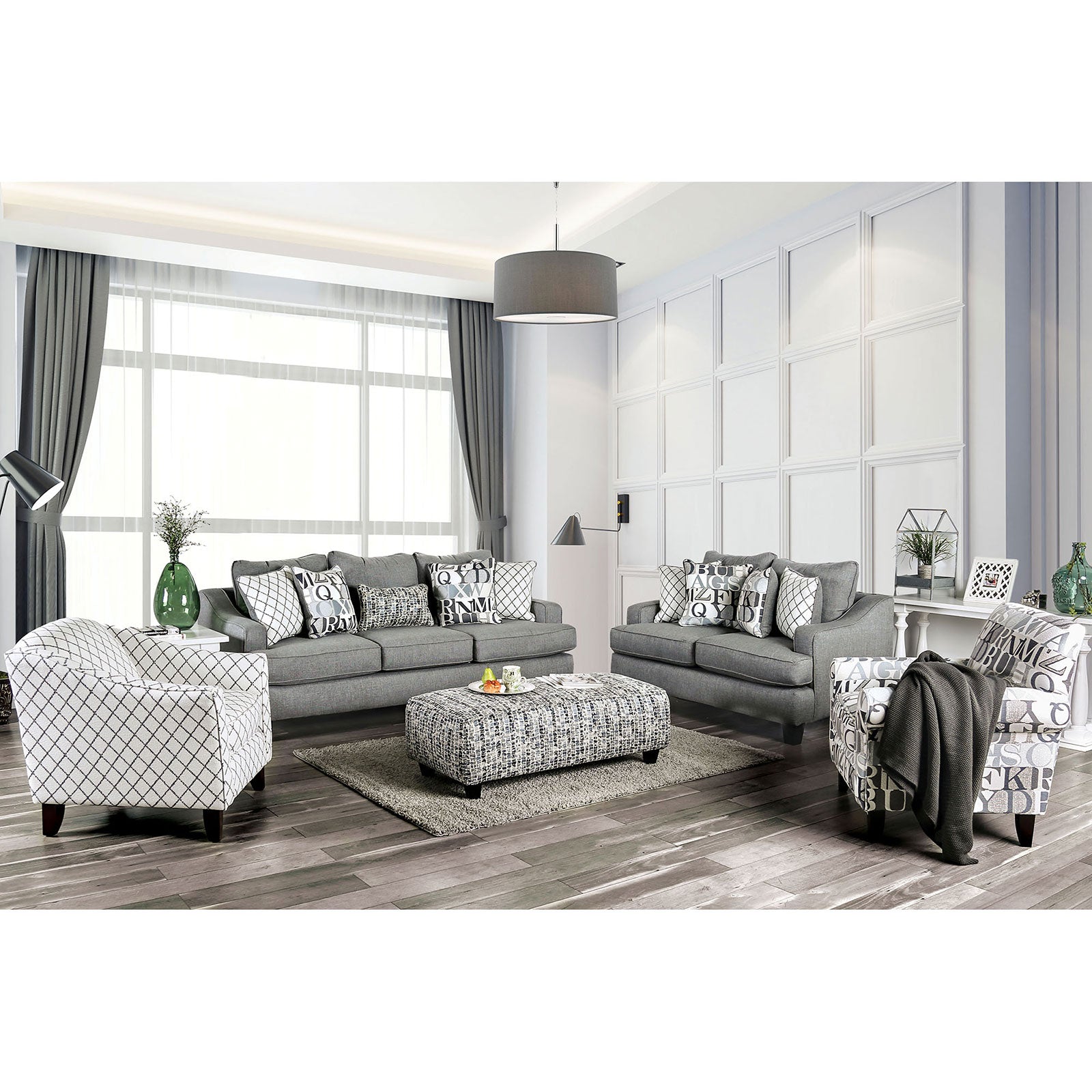 Furniture Of America Verne Bluish Gray Transitional Sofa + Loveseat Mo ...